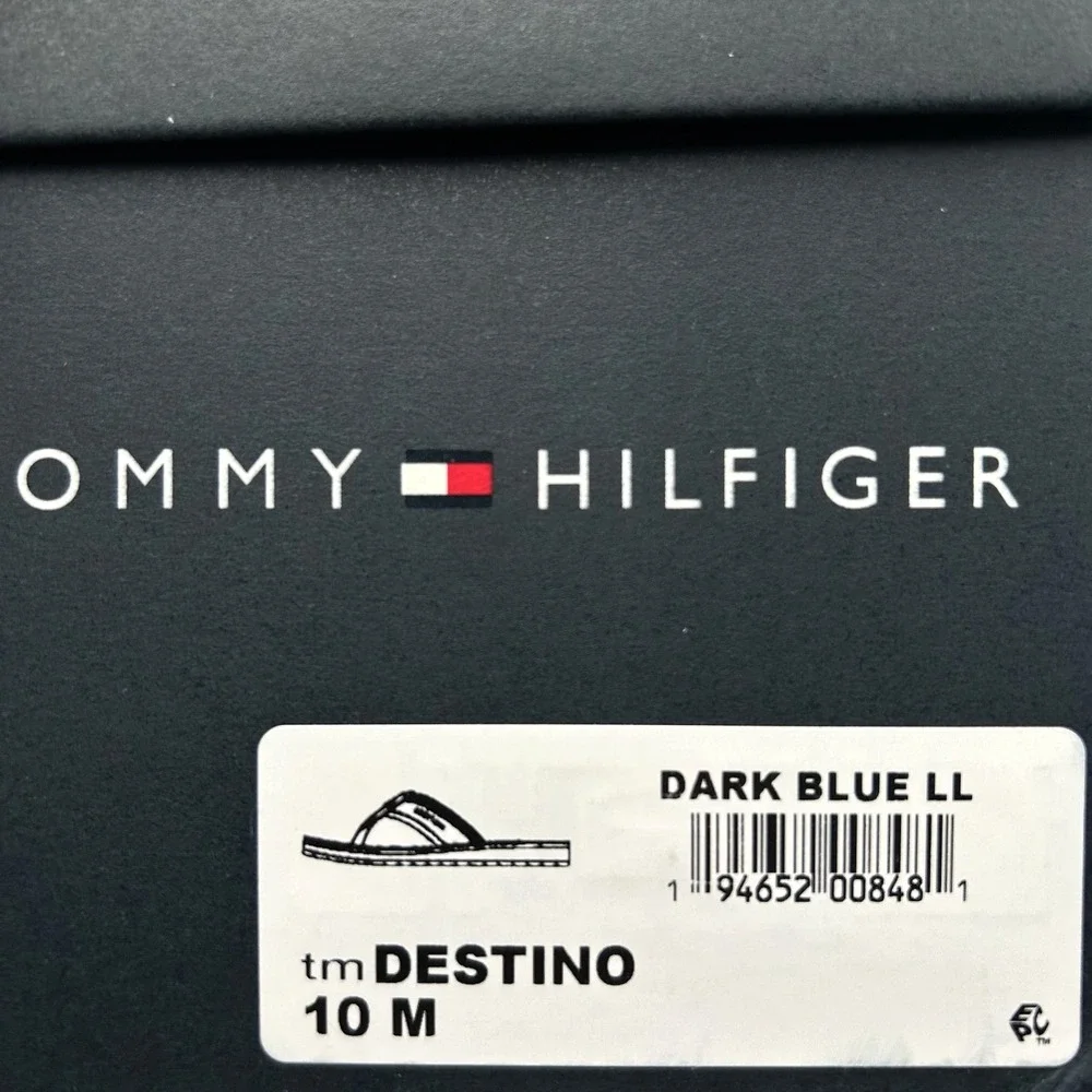 Tommy Hilfiger Mens Destino Thong Sandal Size 10 Dark Blue Faux Leather Flexible